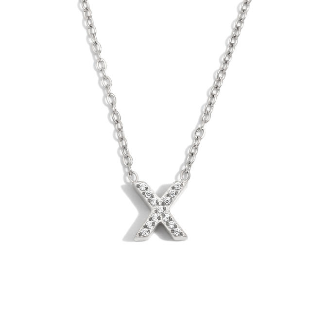 Dainty diamond initial letter stainless steel necklace