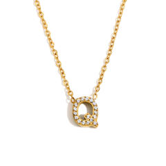 Dainty diamond initial letter stainless steel necklace