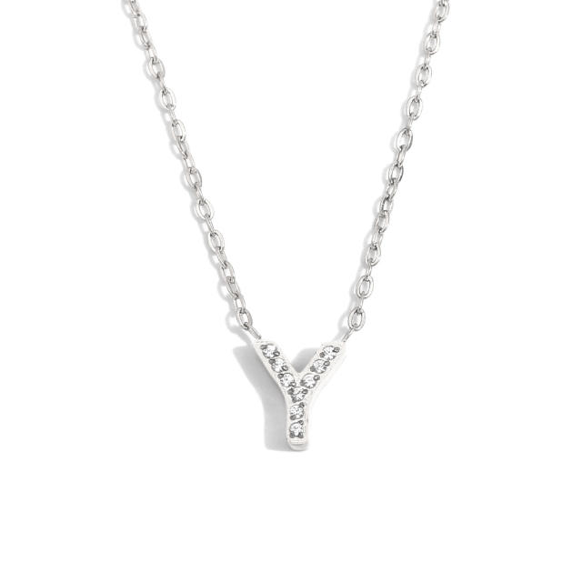 Dainty diamond initial letter stainless steel necklace