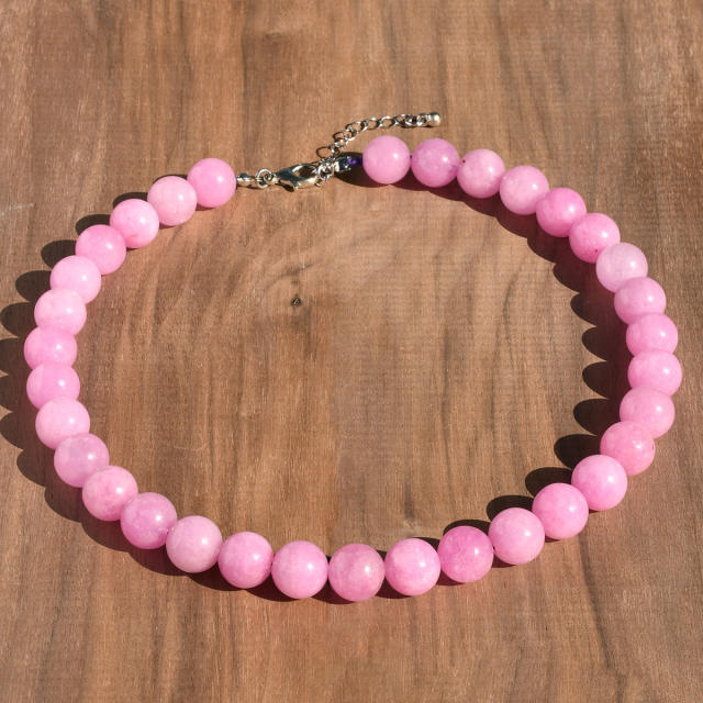 Spring New Multicolor 12mm Natural Stone Necklace Crystal Beaded necklace