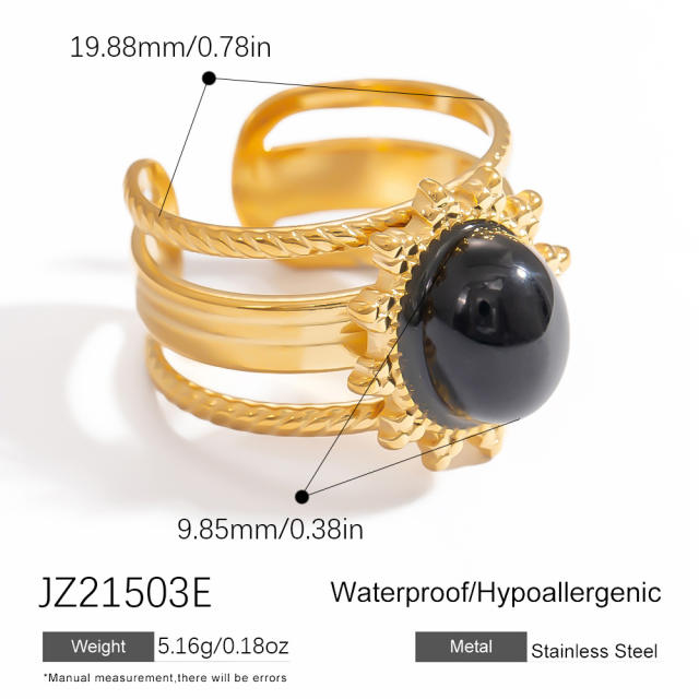 18k gold plated oval natural stone stainless steel rings for women