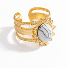 18k gold plated oval natural stone stainless steel rings for women