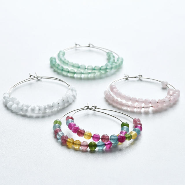 Y2K color natural stone bead hoop earrings