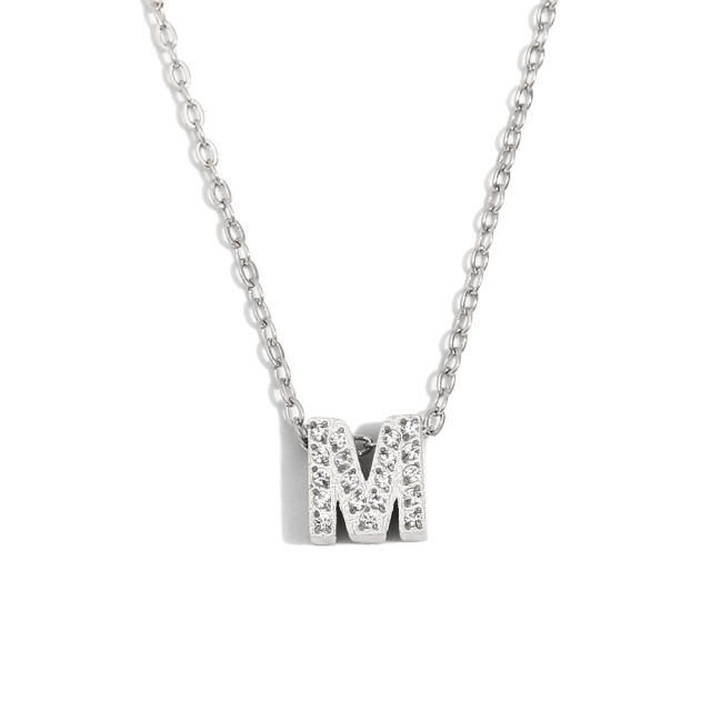 Dainty diamond initial letter stainless steel necklace