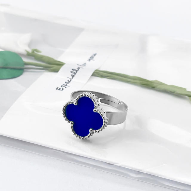 New 15mm large four-leaf clover stainless steel rings