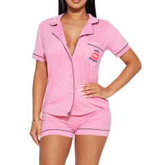 2025 Summer  Women's Casual Comfortable Pajamas Short-sleeved Pocket Letter Shorts suit