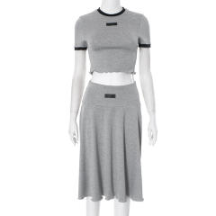 2025 spring women's round neck short sleeve short skirt suit wholesale