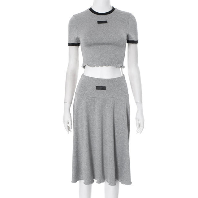 2025 spring women's round neck short sleeve short skirt suit wholesale