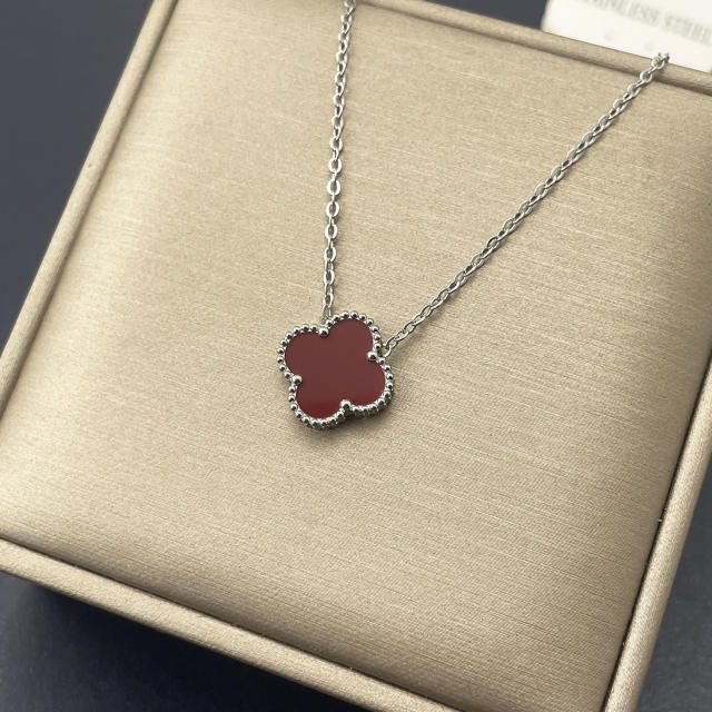 15mm Double-sided Titanium Steel Four-leaf Clover Necklace stainless steel necklace