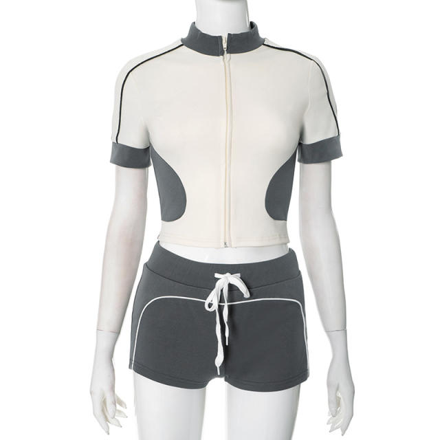 Women's 2025 Summer New Slim-fit Slimming Stitching Top Sports Short-sleeved Shorts suit