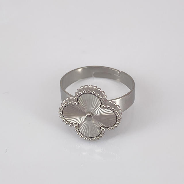 Four-leaf clover double-sided laser stainless steel rings