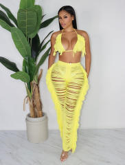 Summer Women Sexy Tassel Knitted Pants Set