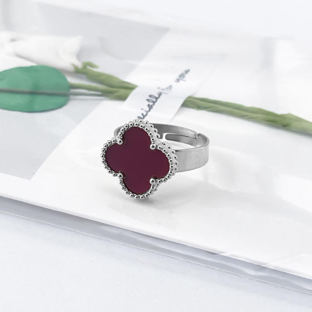 New 15mm large four-leaf clover stainless steel rings