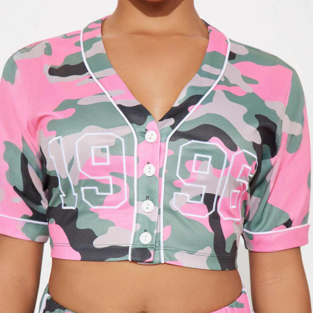 Summer 2025 Women's Camouflage Printing Dyeing Casual Sports Home Short-sleeved Button Shorts suit