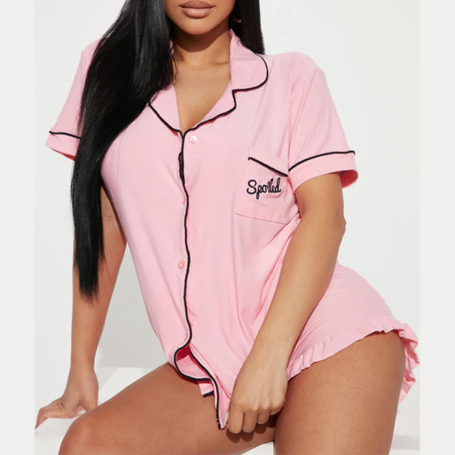 2025 Summer  Women's Casual Comfortable Pajamas Short-sleeved Pocket Letter Shorts suit
