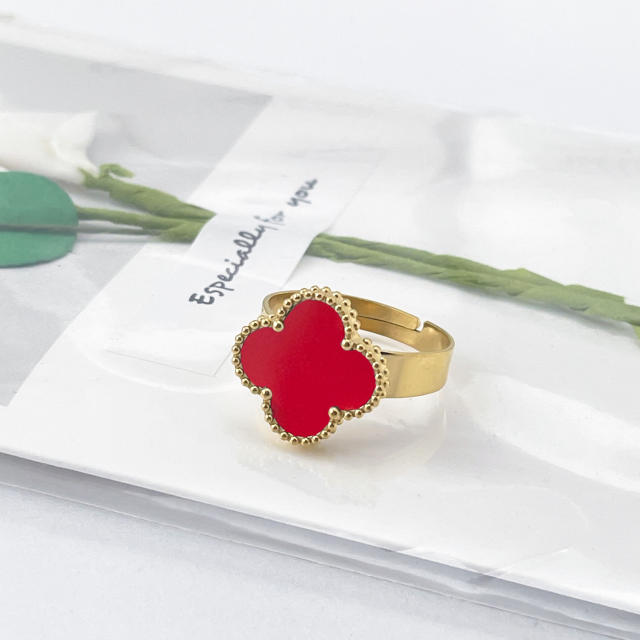 New 15mm large four-leaf clover stainless steel rings