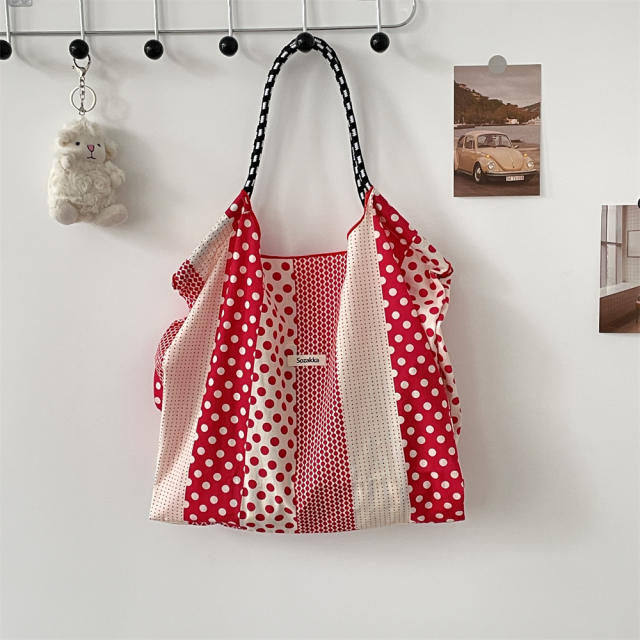 Korean Style Summer Large Capacity Shoulder Bag Drawstring Shopping Bag Fresh Floral Tote bag