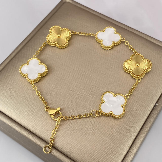 15MM five-flower laser bracelet 18K real gold thick electroplated four-leaf clover bracelet