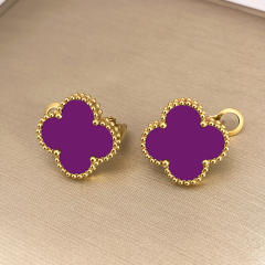 15mm four-leaf clover 18k gold stainless steel earrings