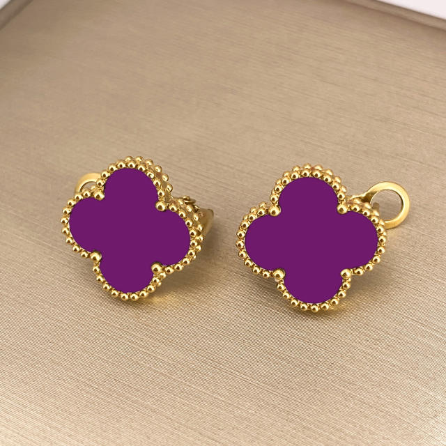 15mm four-leaf clover 18k gold stainless steel earrings