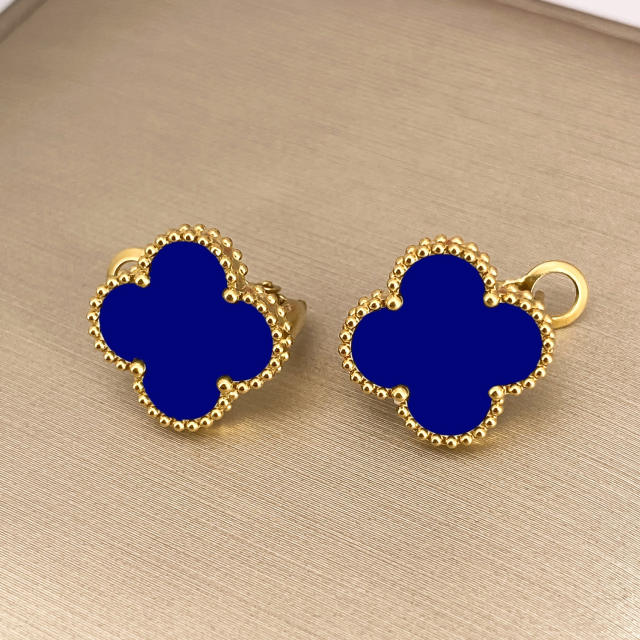15mm four-leaf clover 18k gold stainless steel earrings