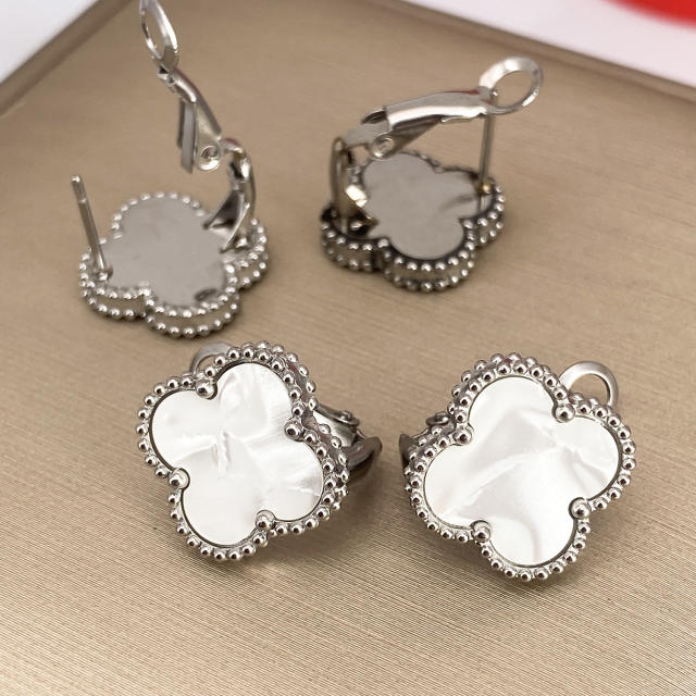 15mm four-leaf clover 18k gold stainless steel earrings