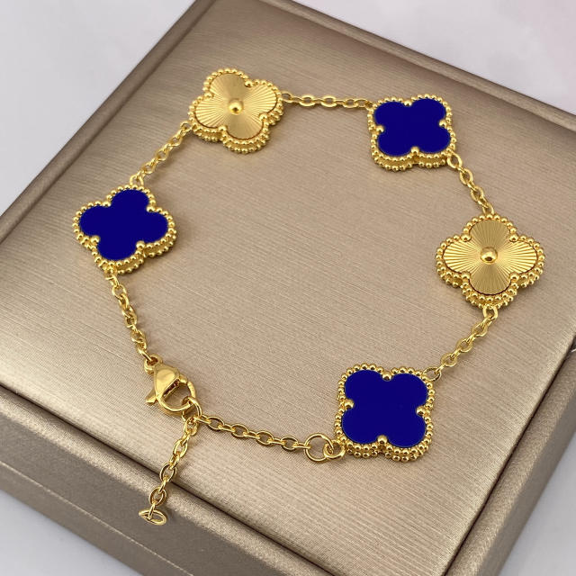 15MM five-flower laser bracelet 18K real gold thick electroplated four-leaf clover bracelet
