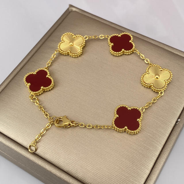 15MM five-flower laser bracelet 18K real gold thick electroplated four-leaf clover bracelet