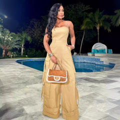 Women's Sexy Strapless Multi-Pocket Workwear Wide Leg jumpsuit