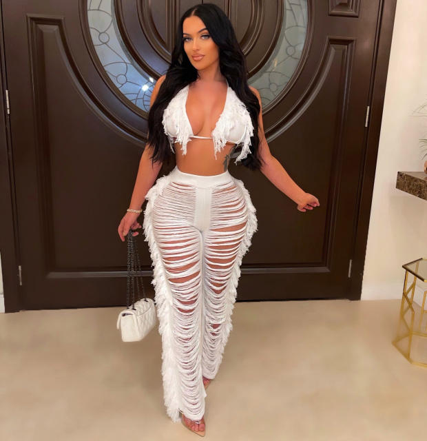 Summer Women Sexy Tassel Knitted Pants Set