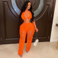 Summer Women Sexy Tassel Knitted Pants Set