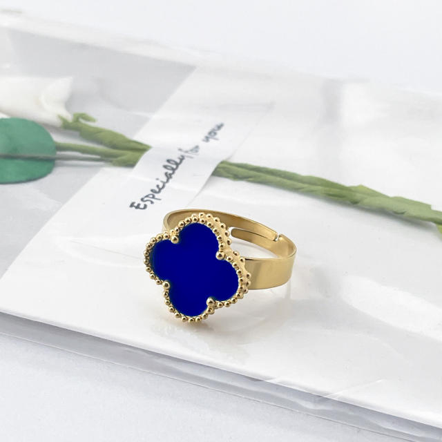 New 15mm large four-leaf clover stainless steel rings