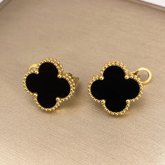15mm four-leaf clover 18k gold stainless steel earrings