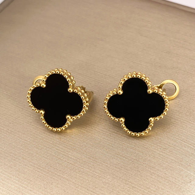 15mm four-leaf clover 18k gold stainless steel earrings