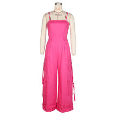 Women's Sexy Strapless Multi-Pocket Workwear Wide Leg jumpsuit