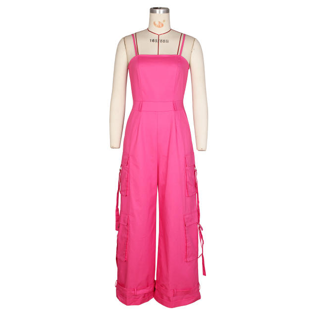Women's Sexy Strapless Multi-Pocket Workwear Wide Leg jumpsuit