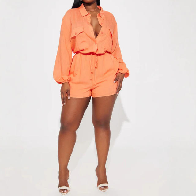 2025 Summer Casual Women's Lasel Single-breasted Pocket Lace-up Elastomer Shorts suit