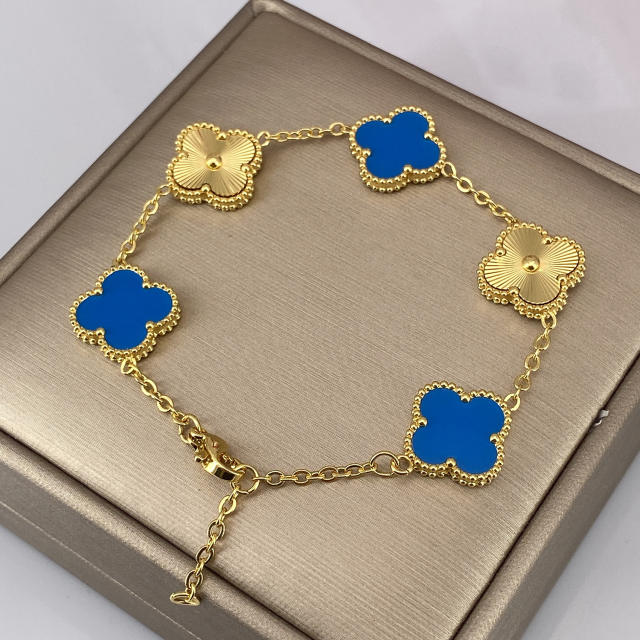 15MM five-flower laser bracelet 18K real gold thick electroplated four-leaf clover bracelet