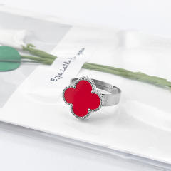New 15mm large four-leaf clover stainless steel rings