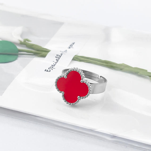 New 15mm large four-leaf clover stainless steel rings