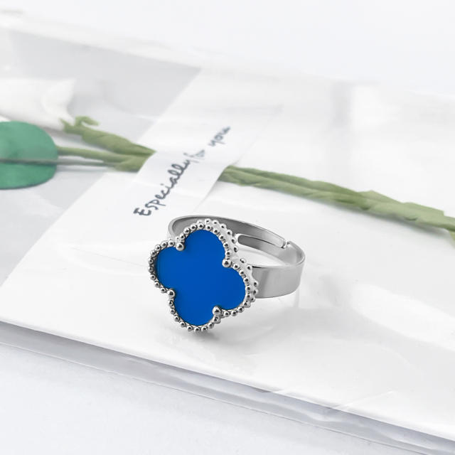 New 15mm large four-leaf clover stainless steel rings