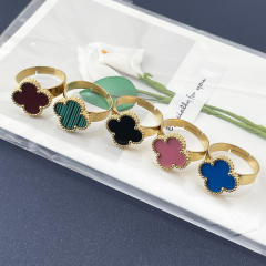 New 15mm large four-leaf clover stainless steel rings