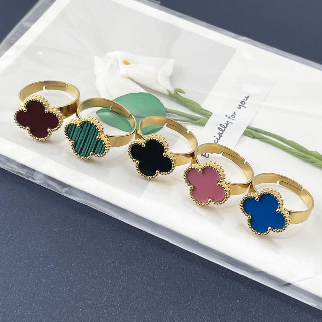 New 15mm large four-leaf clover stainless steel rings