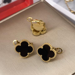 15mm four-leaf clover 18k gold stainless steel earrings