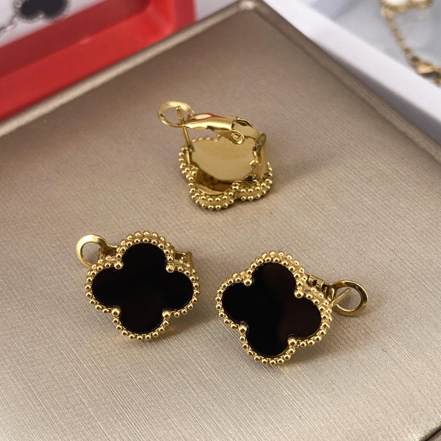 15mm four-leaf clover 18k gold stainless steel earrings