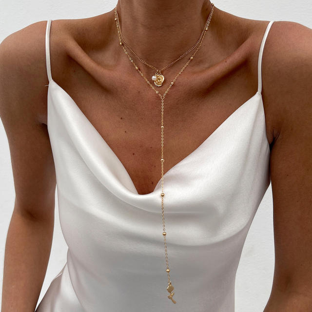 Simple Ins Style Rose Flower Pendant Long Necklace layer necklace