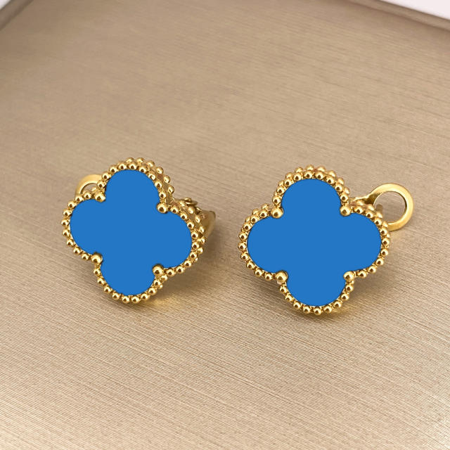 15mm four-leaf clover 18k gold stainless steel earrings