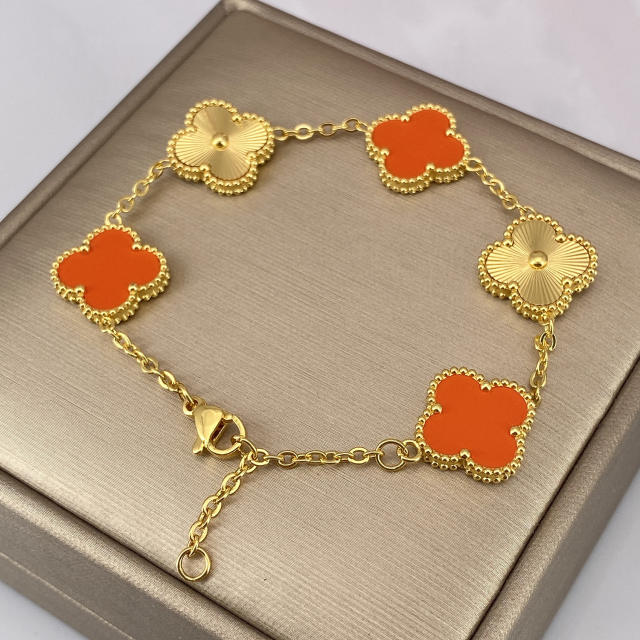 15MM five-flower laser bracelet 18K real gold thick electroplated four-leaf clover bracelet