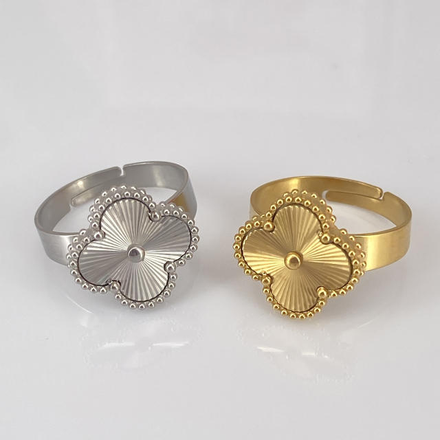 Four-leaf clover double-sided laser stainless steel rings