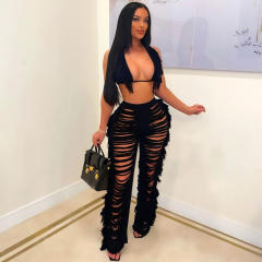 Summer Women Sexy Tassel Knitted Pants Set